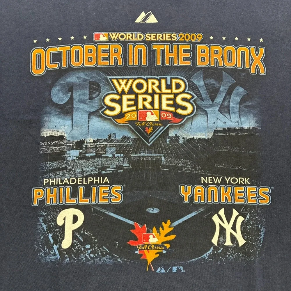 Majestic‎ MLB 2009 World Series Yankees vs Phillies T-Shirt Mens 2XL Blue
